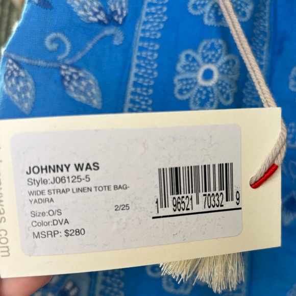 JOHNNY WAS Yadira Wide Strap Linen Tote Bag DVA Blue Embroidered Elephant NWT - Picture 11 of 11